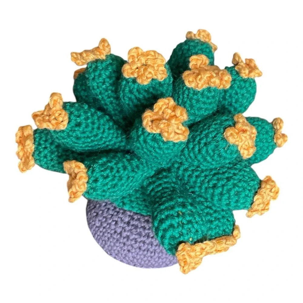 Handmade Blooming Cactus Crochet Succulent with Orange Flowers Desk‎ Decor